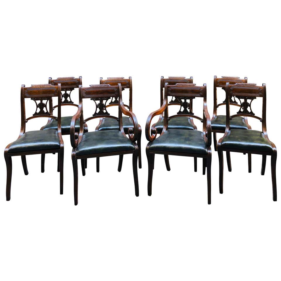 Set of 8 mahogany Regency style Dining chairs Traditional Ebony black gold