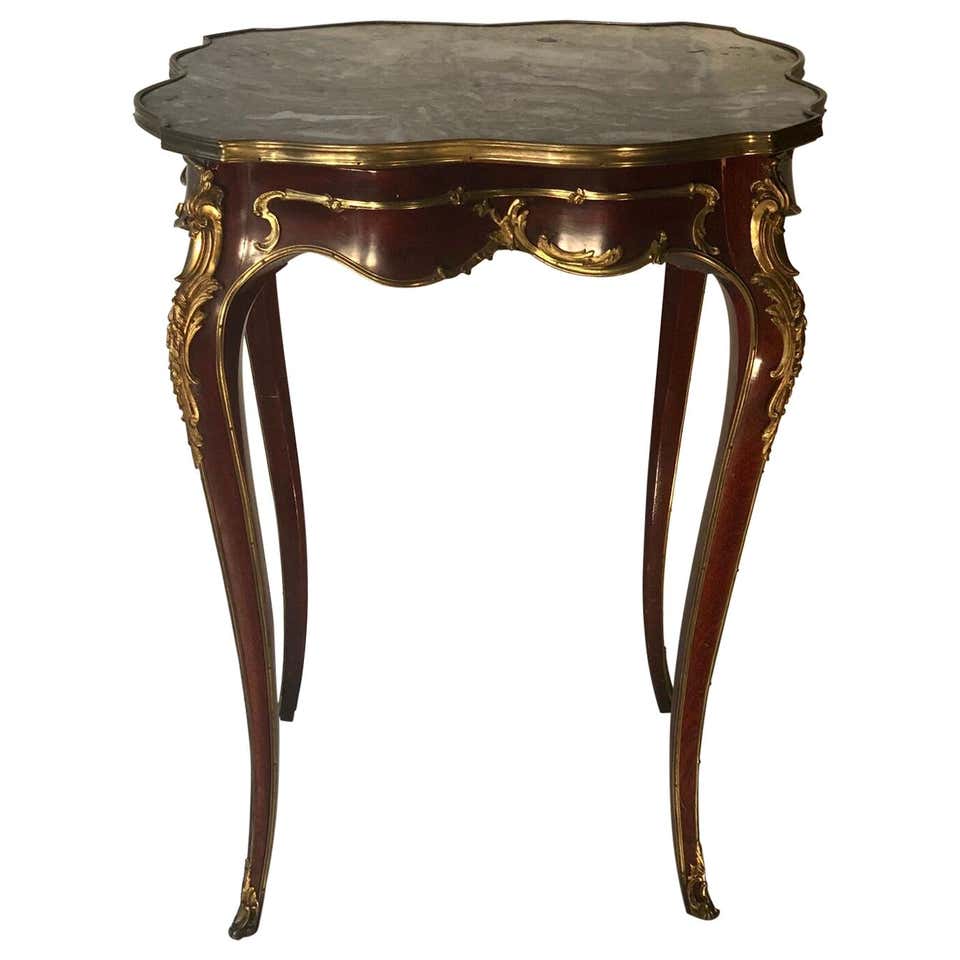 Louis XV-Style Ormolu-Mounted Mahogany and Marble-Top Side Table