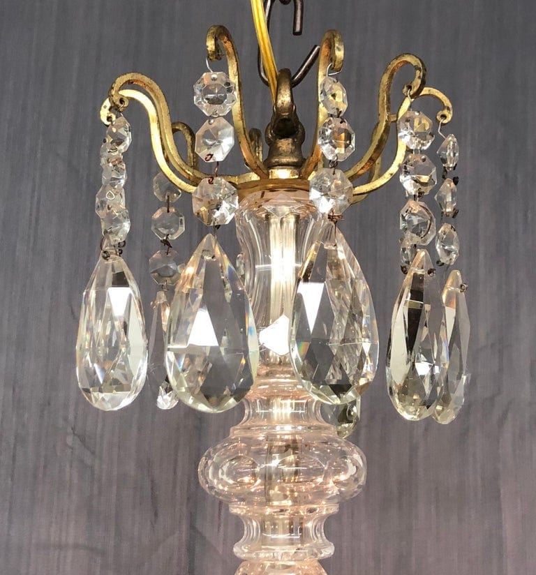 Antique French Louis XVI Style Gilt Bronze and Crystal 5-Arm Chandelier